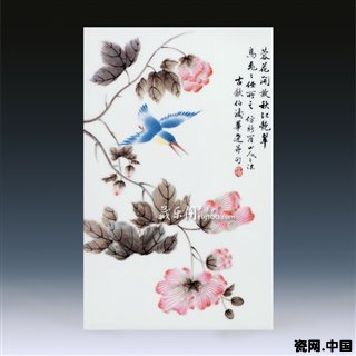 《芙蓉翠鳥 粉彩瓷板》